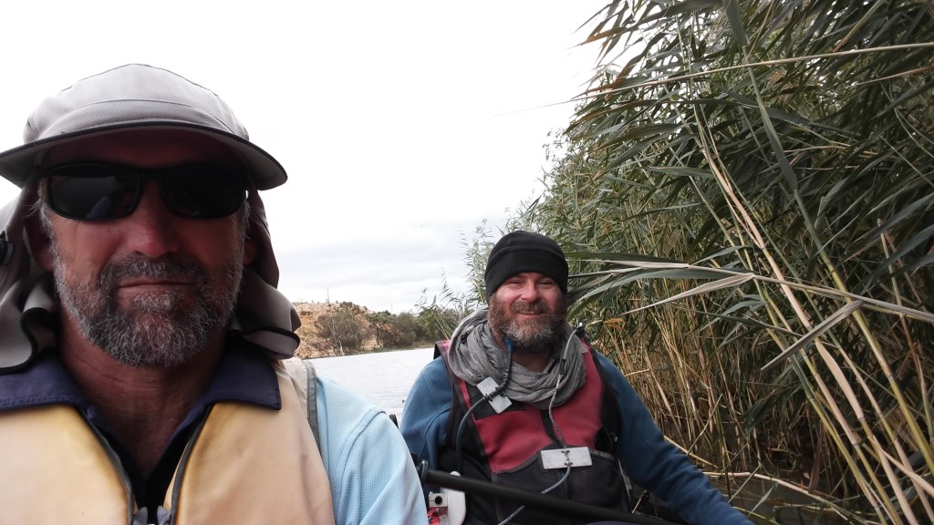 Mike & I waiting hanging onto the reeds in high winds
